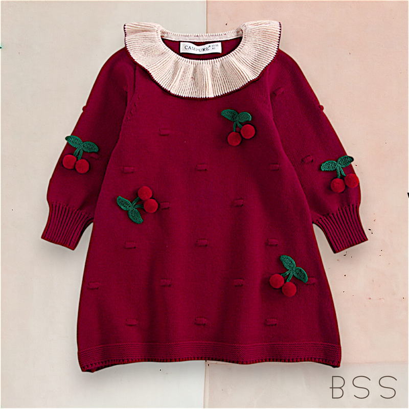 Vestido Infantil Inverno Tricot Cereja