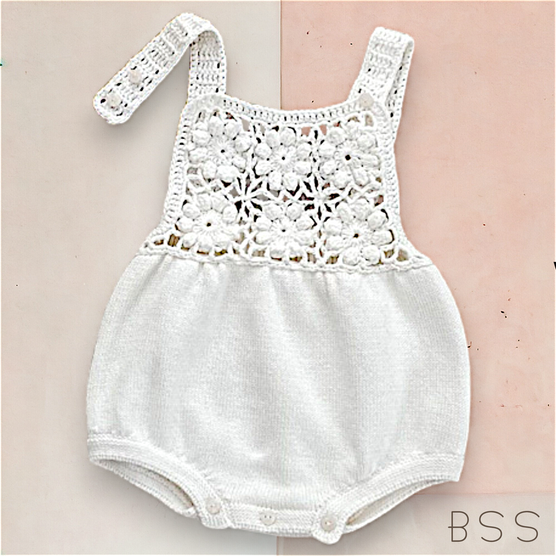 Romper Tricot Bordado Floral 3D