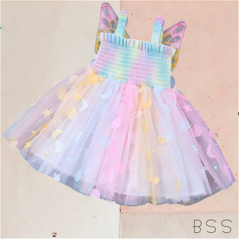 Vestido Infantil Borboleta Arco Íris