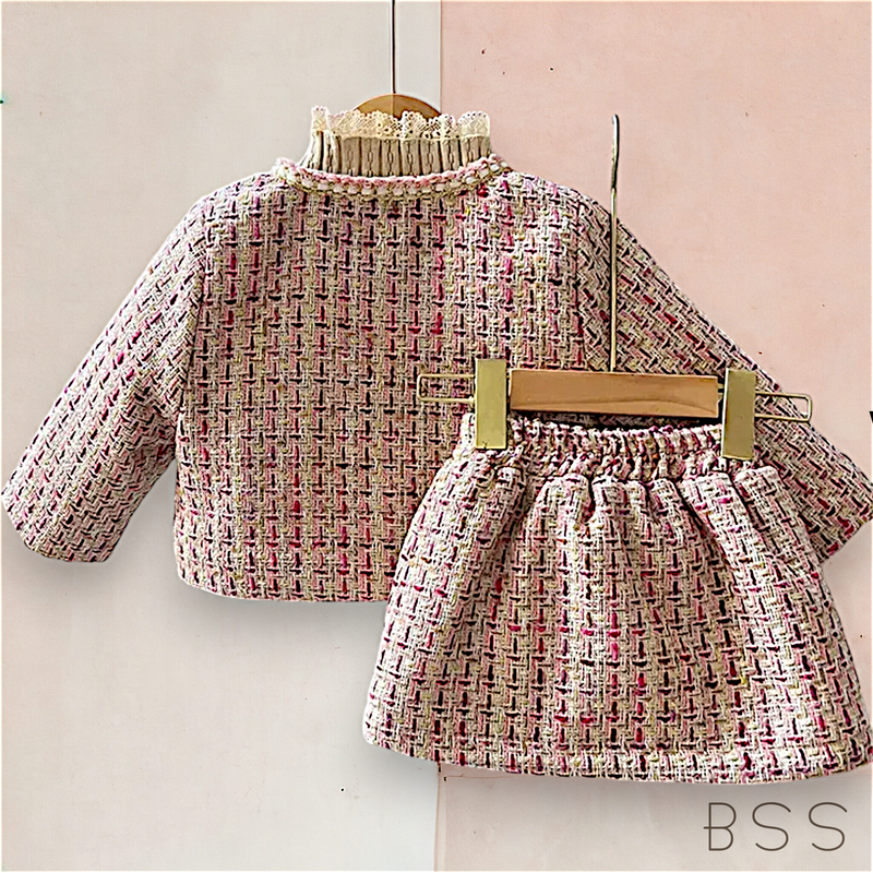 Conjunto Infantil de Inverno Casaco e Saia Rosa