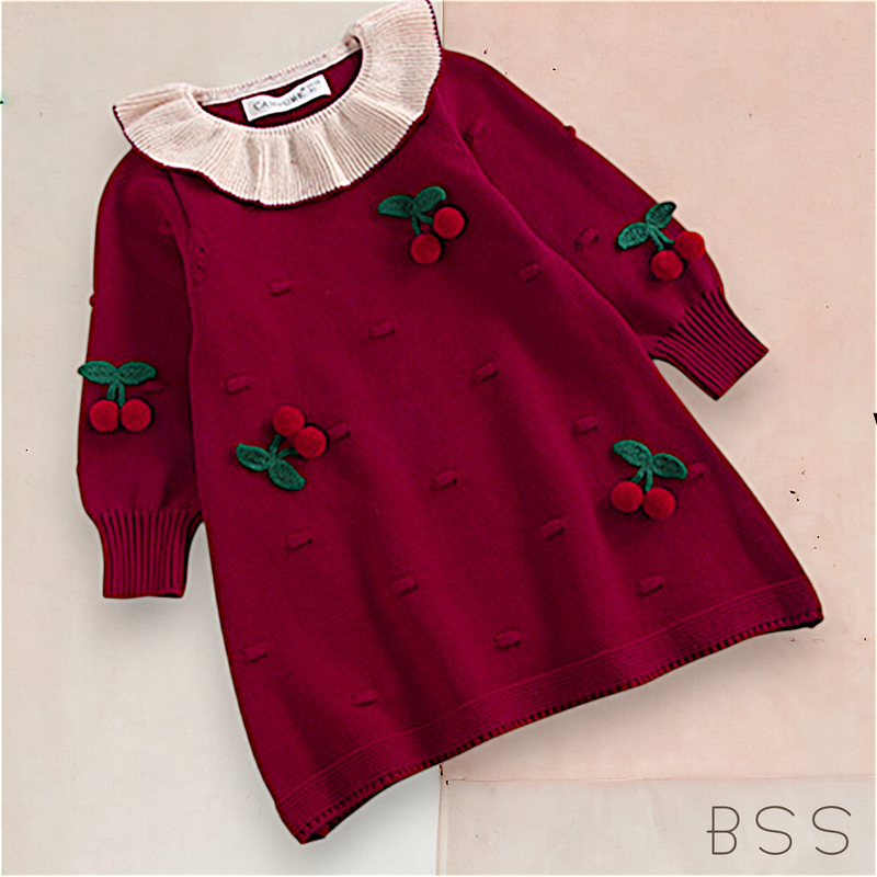 Vestido Infantil Inverno Tricot Cereja