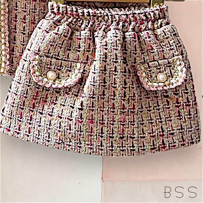 Conjunto Infantil de Inverno Casaco e Saia Rosa