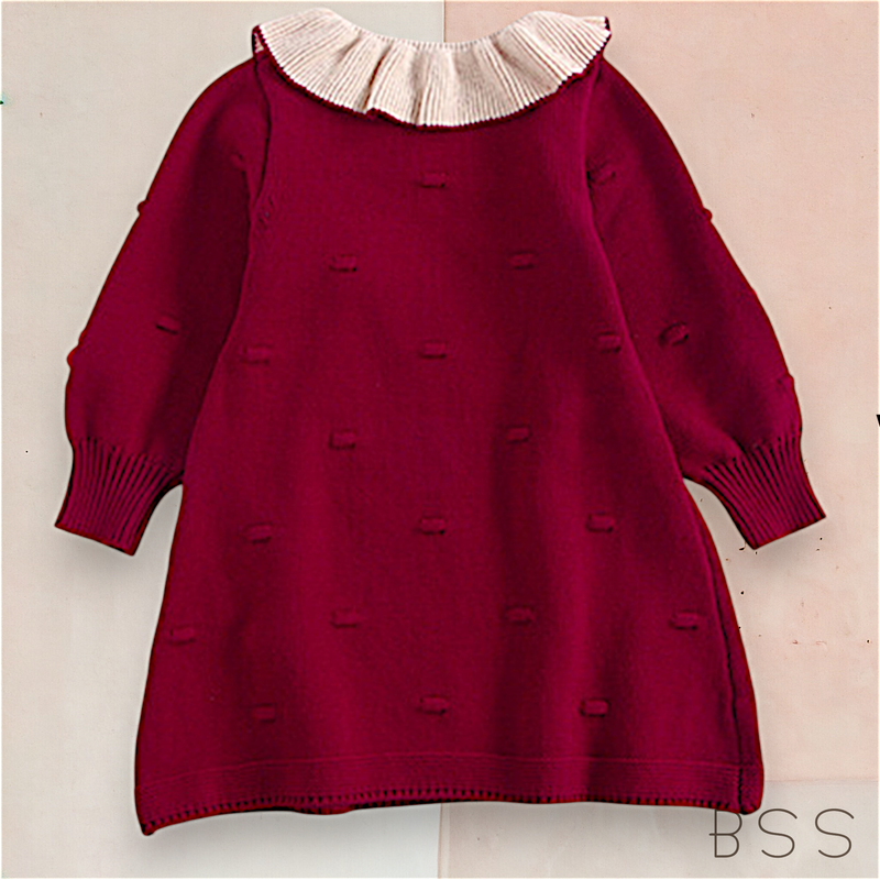 Vestido Infantil Inverno Tricot Cereja