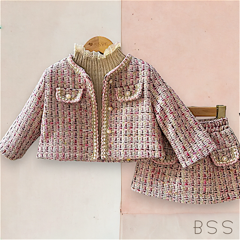 Conjunto Infantil de Inverno Casaco e Saia Rosa
