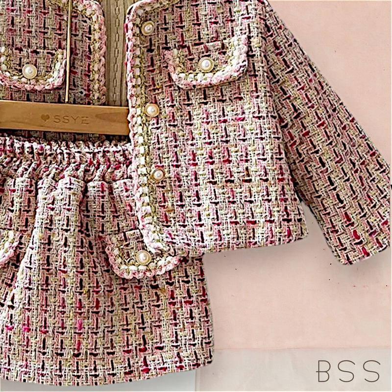 Conjunto Infantil de Inverno Casaco e Saia Rosa