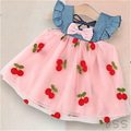 Vestido Infantil Tule Cereja e Laço