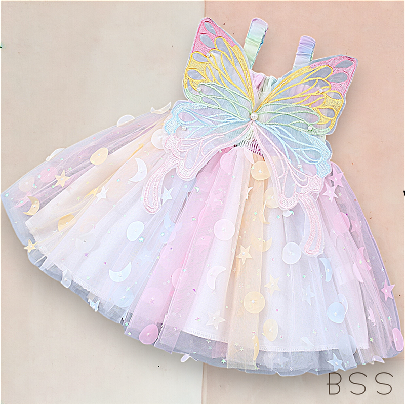 Vestido Infantil Borboleta Arco Íris