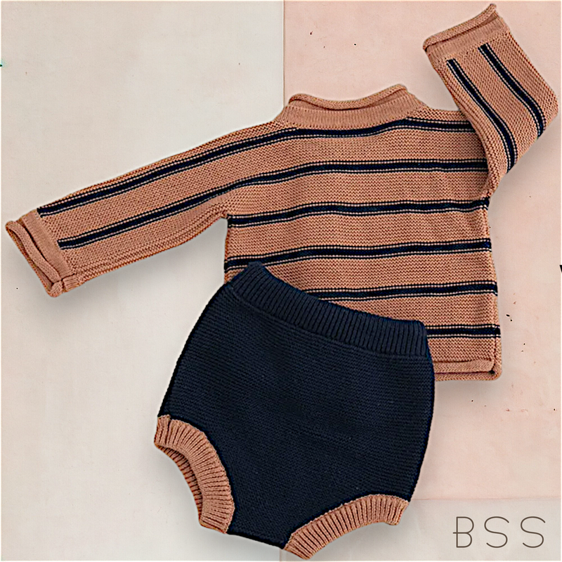 Conjunto Infantil Inverno Tricot com Listras Pedro