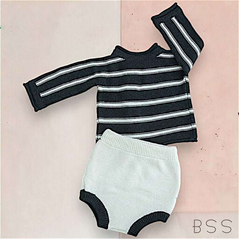 Conjunto Infantil Inverno Tricot com Listras Pedro
