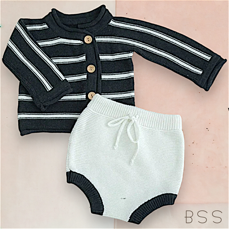 Conjunto Infantil Inverno Tricot com Listras Pedro