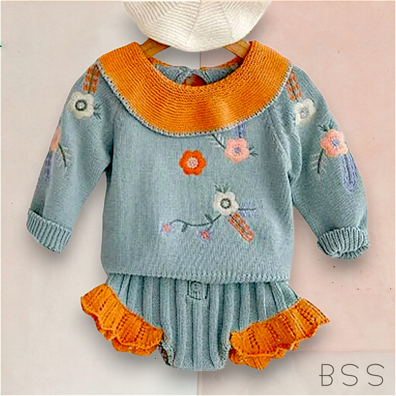 Conjunto em Tricot Bordado Floral Helô