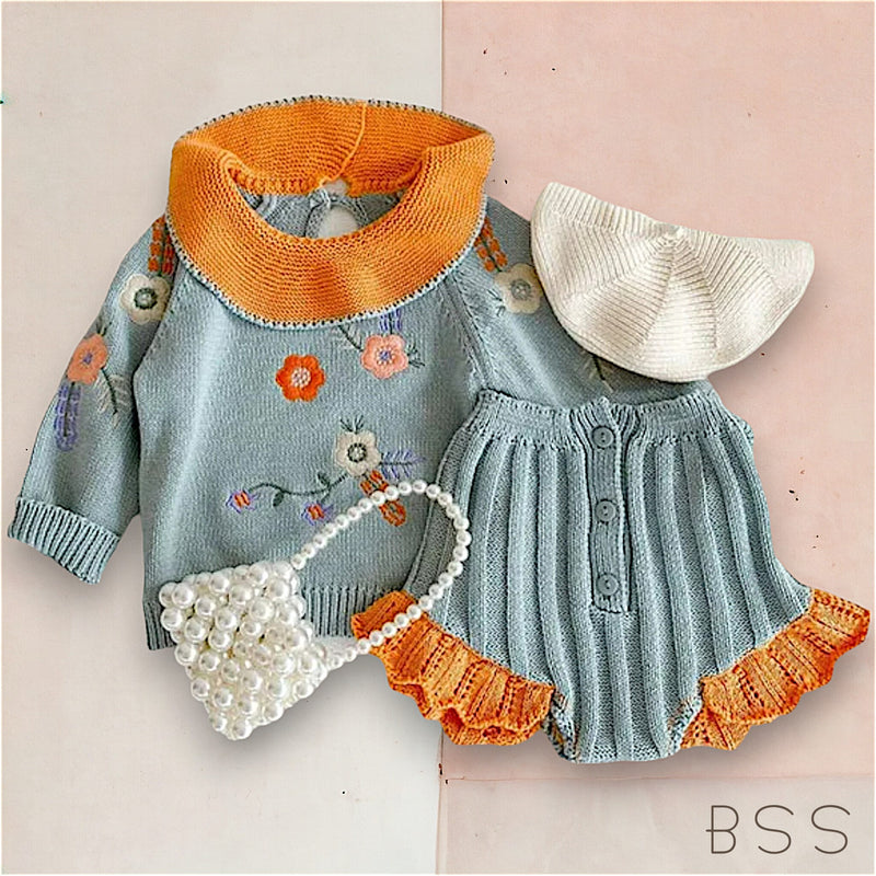 Conjunto em Tricot Bordado Floral Helô