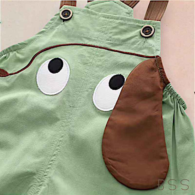 Conjunto infantil Jardineira com Alça e Blusa Olhinhos