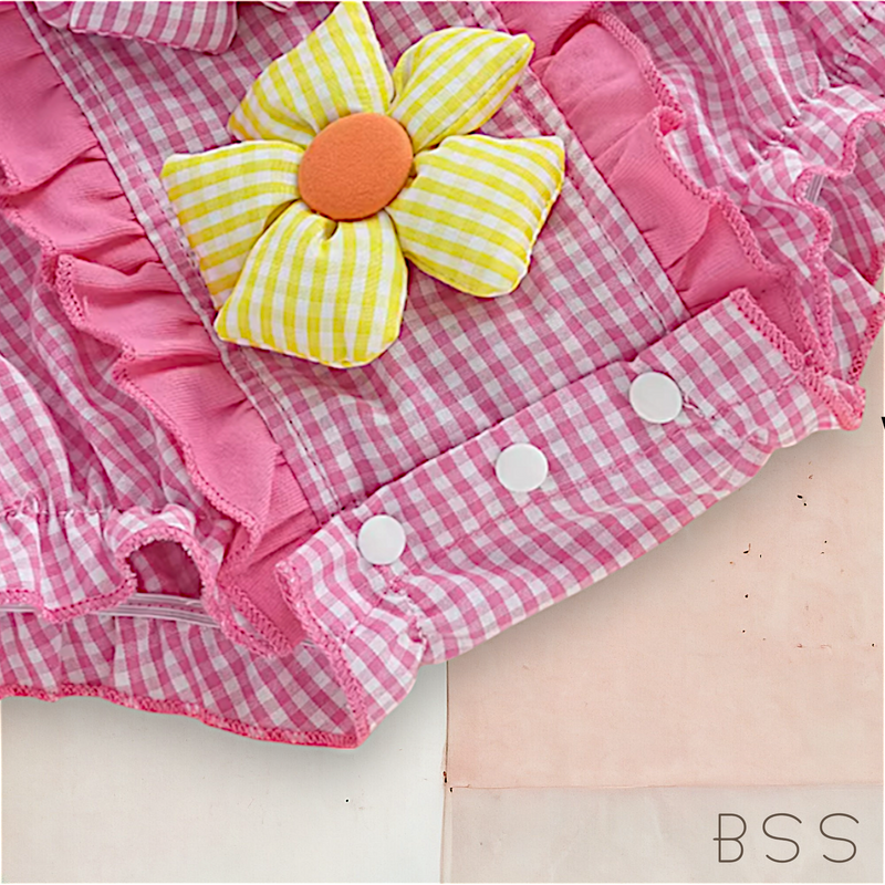Romper Xadrez Apliques 3D Flores
