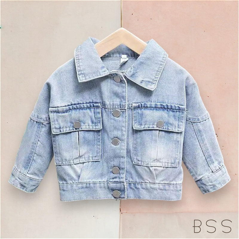 Jaqueta Infantil Jeans com Bordado e Laço