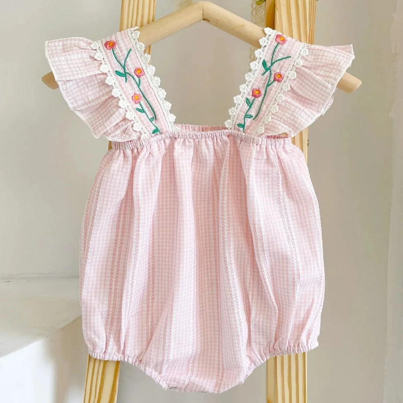 Romper Xadrez Bordado Alças Fly