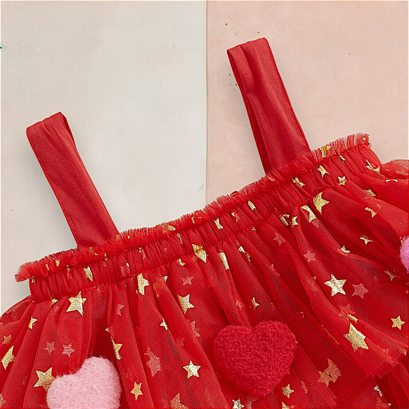 Vestido Infantil Tule com Apliques Coração
