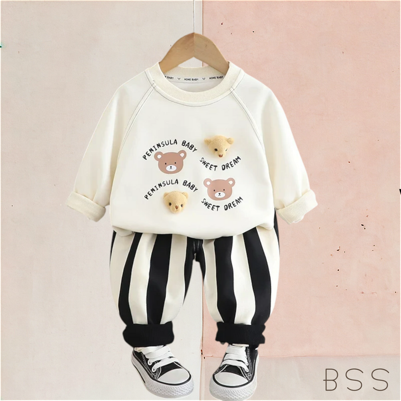 Conjunto Infantil Moletom Urso e Listras