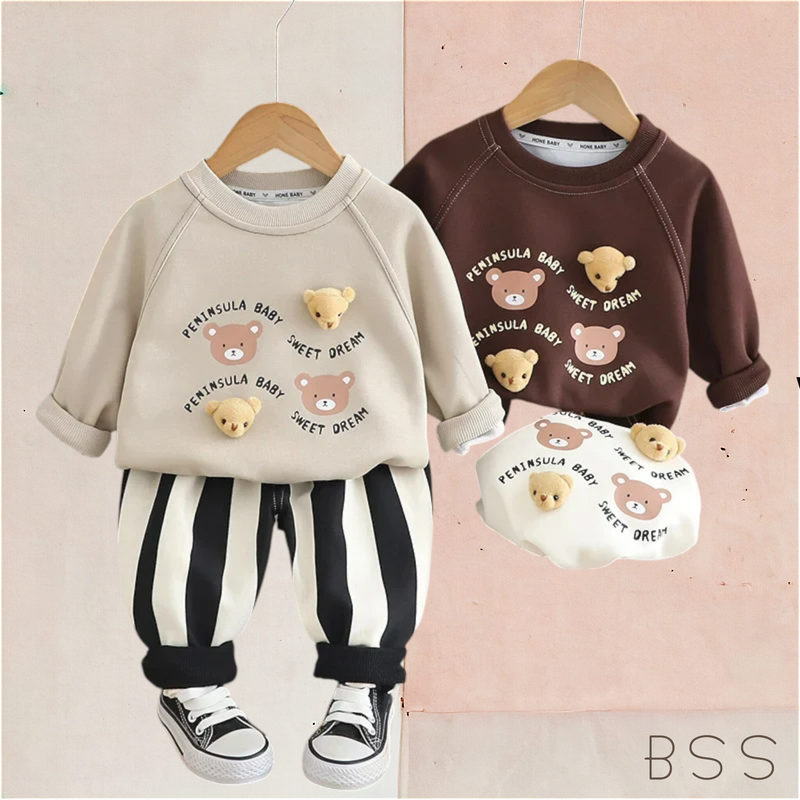 Conjunto Infantil Moletom Urso e Listras