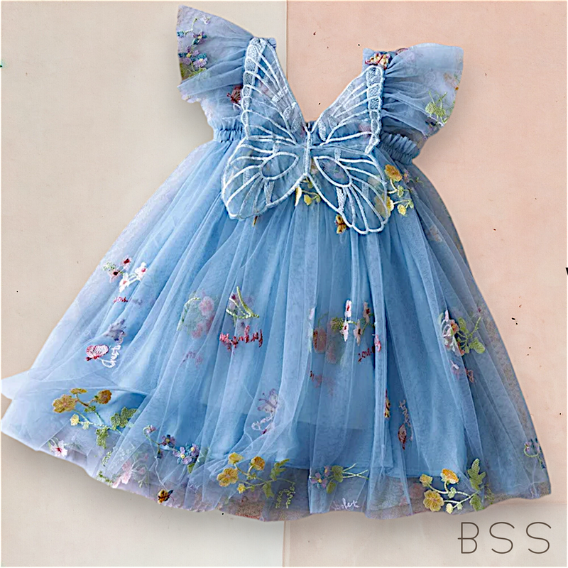 Vestido Infantil Tule Borboletas Jardim Encantado