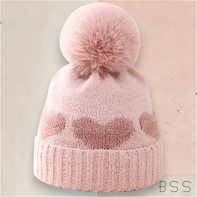 Gorro Infantil Tricot Corações e Pompom