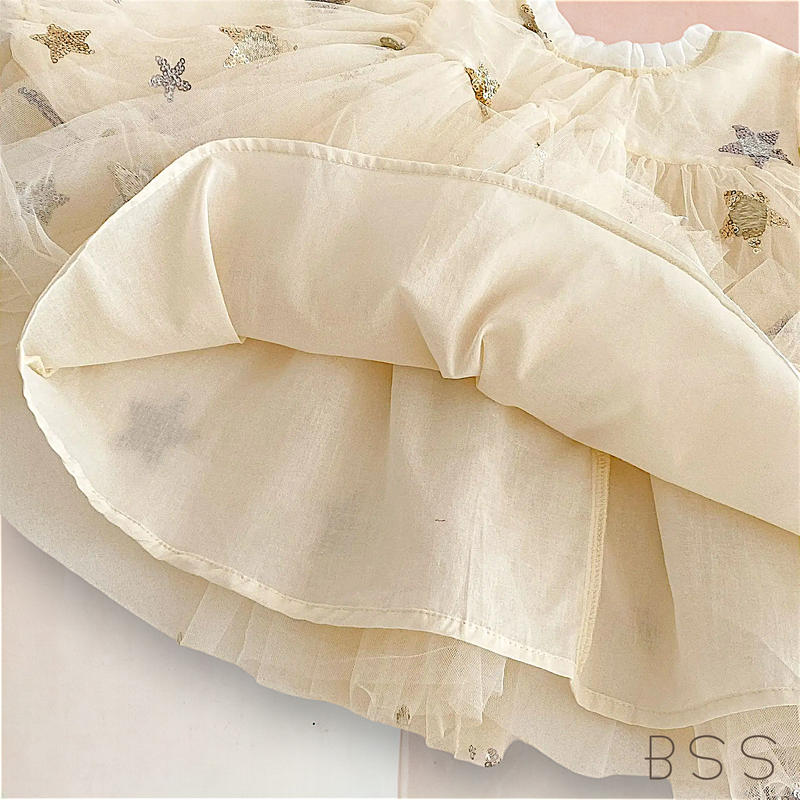 Vestido Infantil Festa Tule e Estrelas