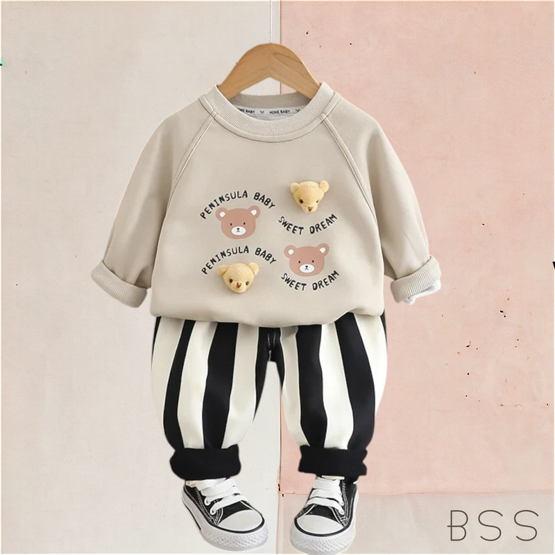 Conjunto Infantil Moletom Urso e Listras