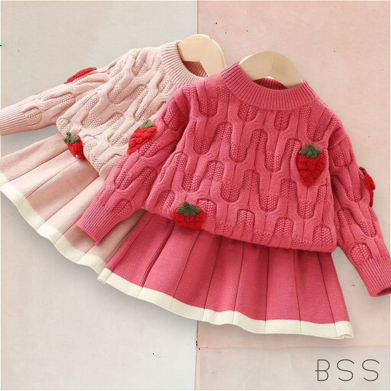 Conjunto Infantil em Tricot Morango