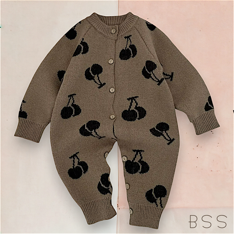 Macacão Infantil Tricot Inverno Minimaista Cereja