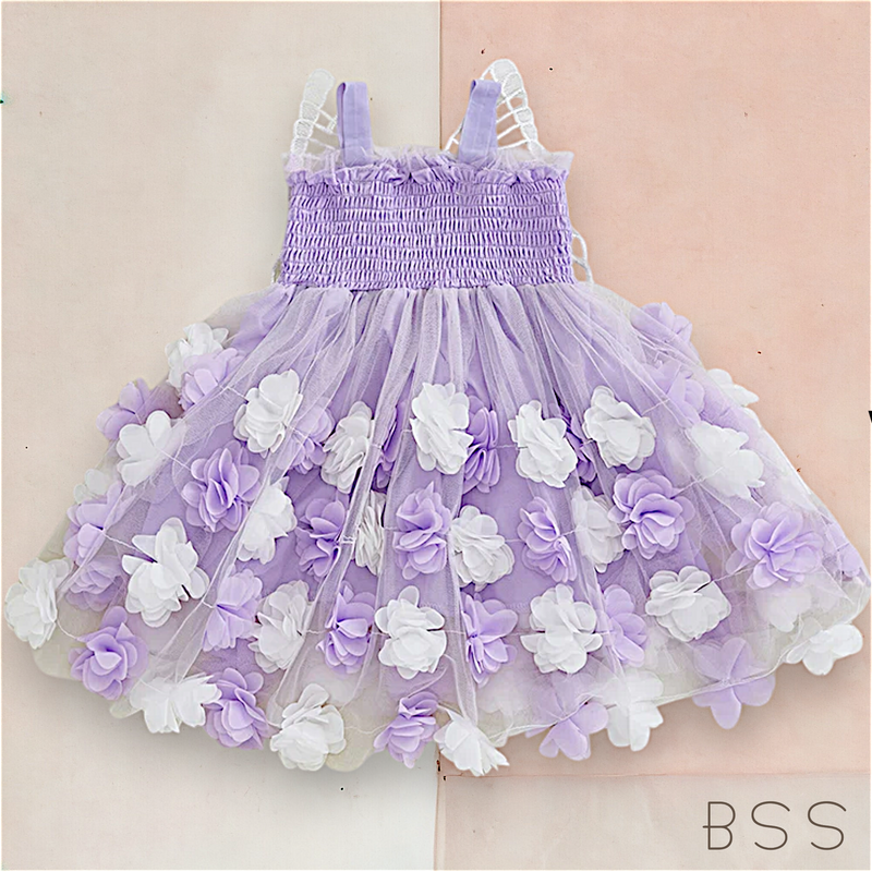 Vestido Infantil Tule Borboleta Flores 3D
