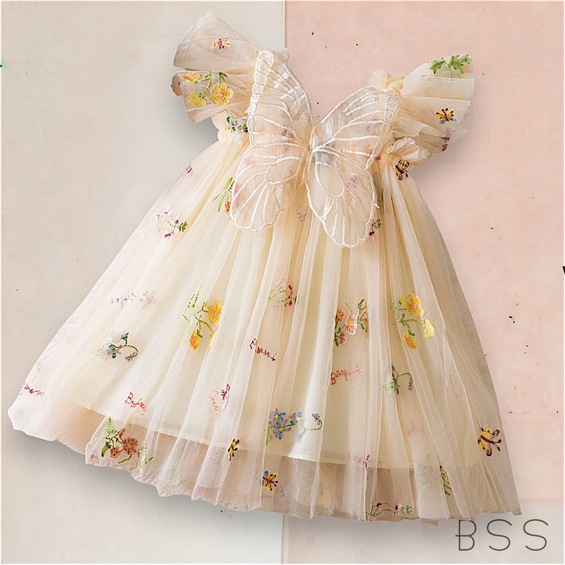 Vestido Infantil Tule Borboletas Jardim Encantado