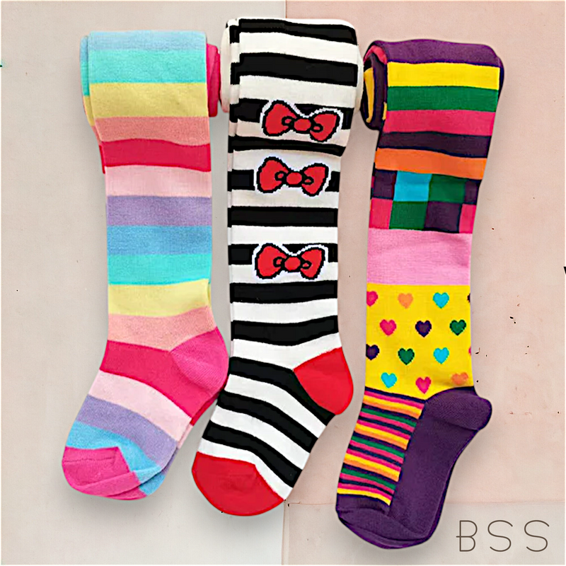 Kit 3 Meias Calças Infantis Coloridas Estampadas