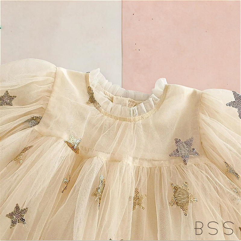Vestido Infantil Festa Tule e Estrelas
