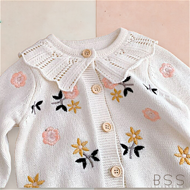 Casaco Infantil Tricot Bordado Floral
