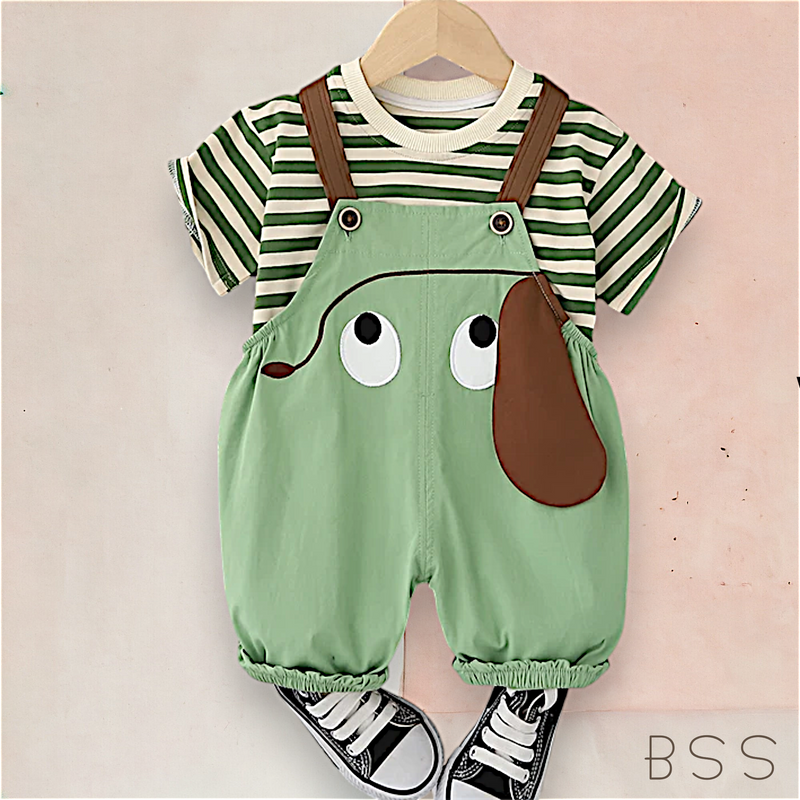 Conjunto infantil Jardineira com Alça e Blusa Olhinhos