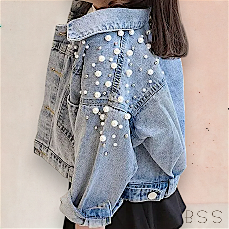 Jaqueta Infantil Jeans Pérolas