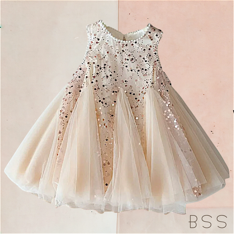 Vestido Infantil Festa Paetê Plissado