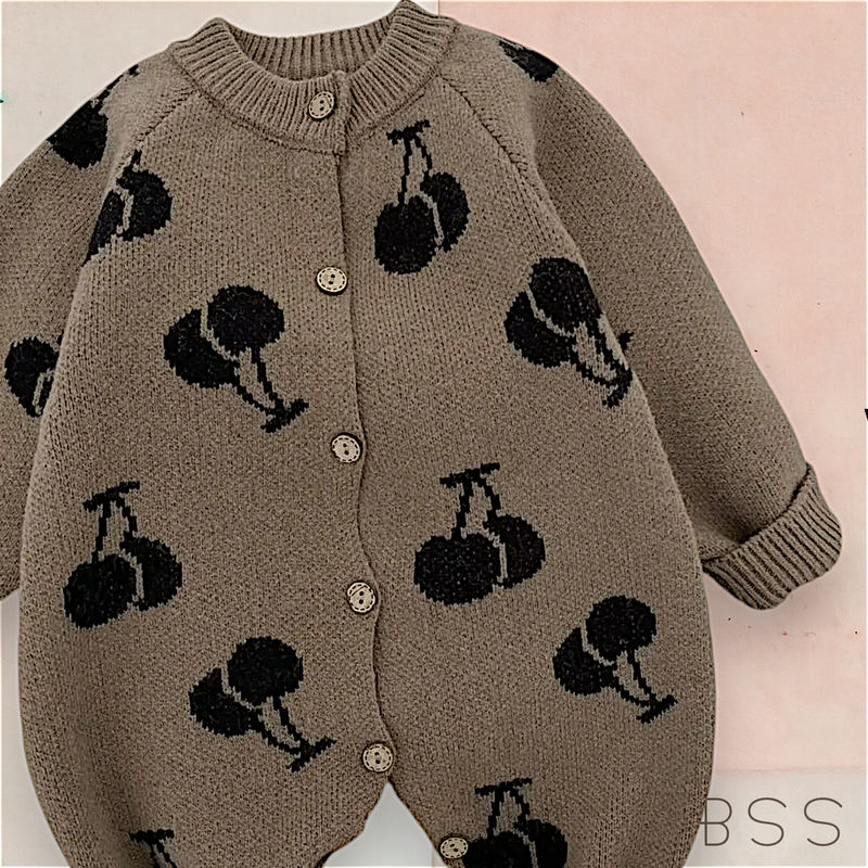 Macacão Infantil Tricot Inverno Minimaista Cereja