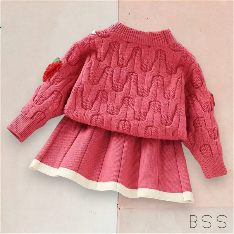 Conjunto Infantil em Tricot Morango