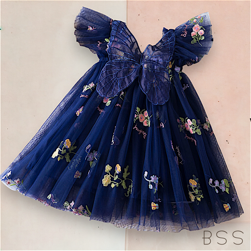 Vestido Infantil Tule Borboletas Jardim Encantado