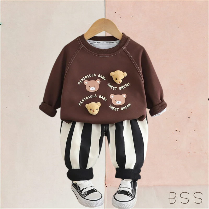 Conjunto Infantil Moletom Urso e Listras