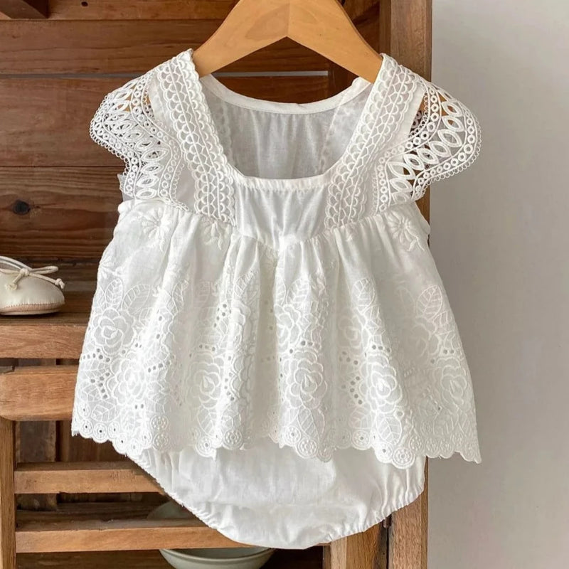 Romper Verão Rendas e Bico Bordado Branco