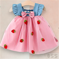 Vestido Infantil Tule e Jeans Moranguinho
