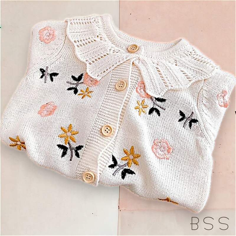 Casaco Infantil Tricot Bordado Floral