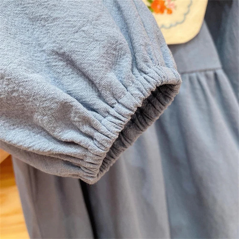 Vestido Infantil Bordado Azul Jade