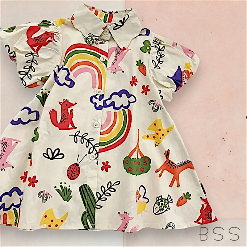 Vestido Infantil Estampado Manga Balonê