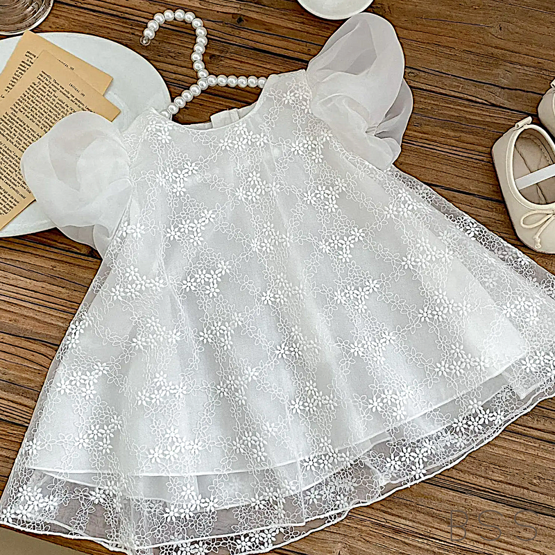 Vestido Bordado com Flores em Renda
