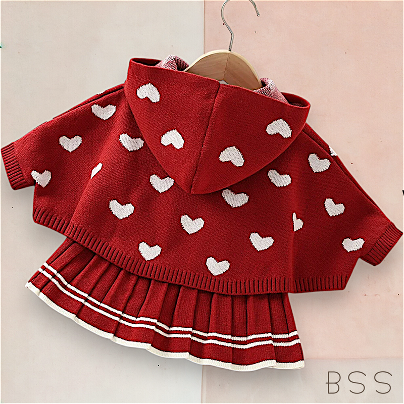 Conjunto Infantil Tricot Corações com Capuz