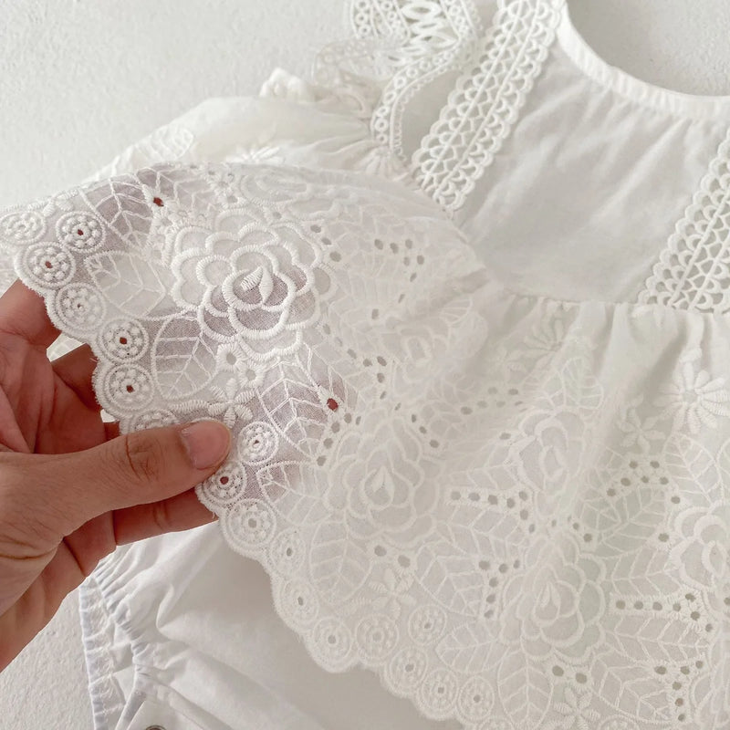 Romper Verão Rendas e Bico Bordado Branco