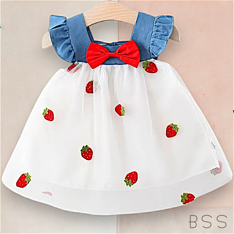 Vestido Infantil Tule e Jeans Moranguinho